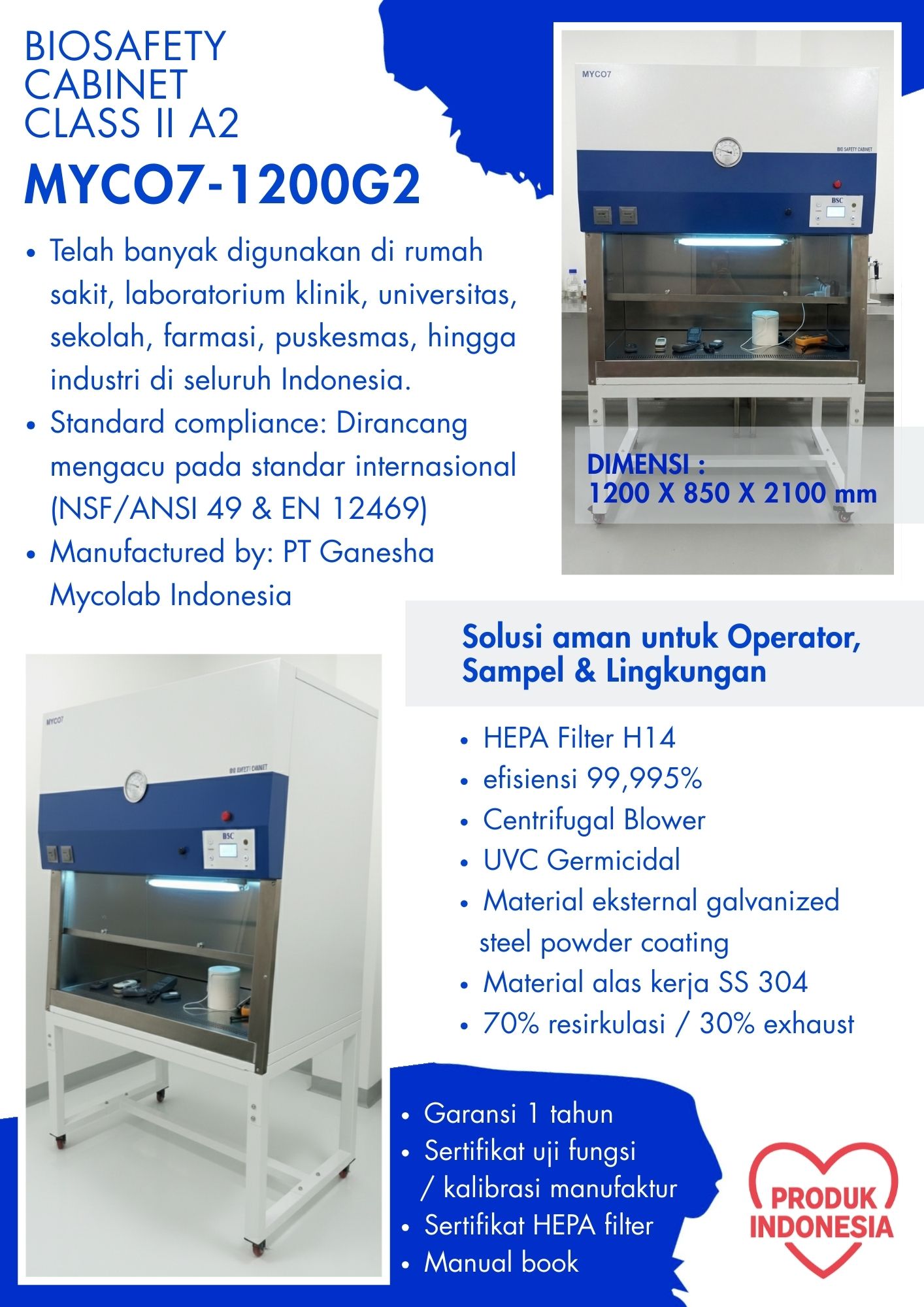 catalog biosafety cabinet class II A2 MYCO7-1200G2 ganesha mycolab p1