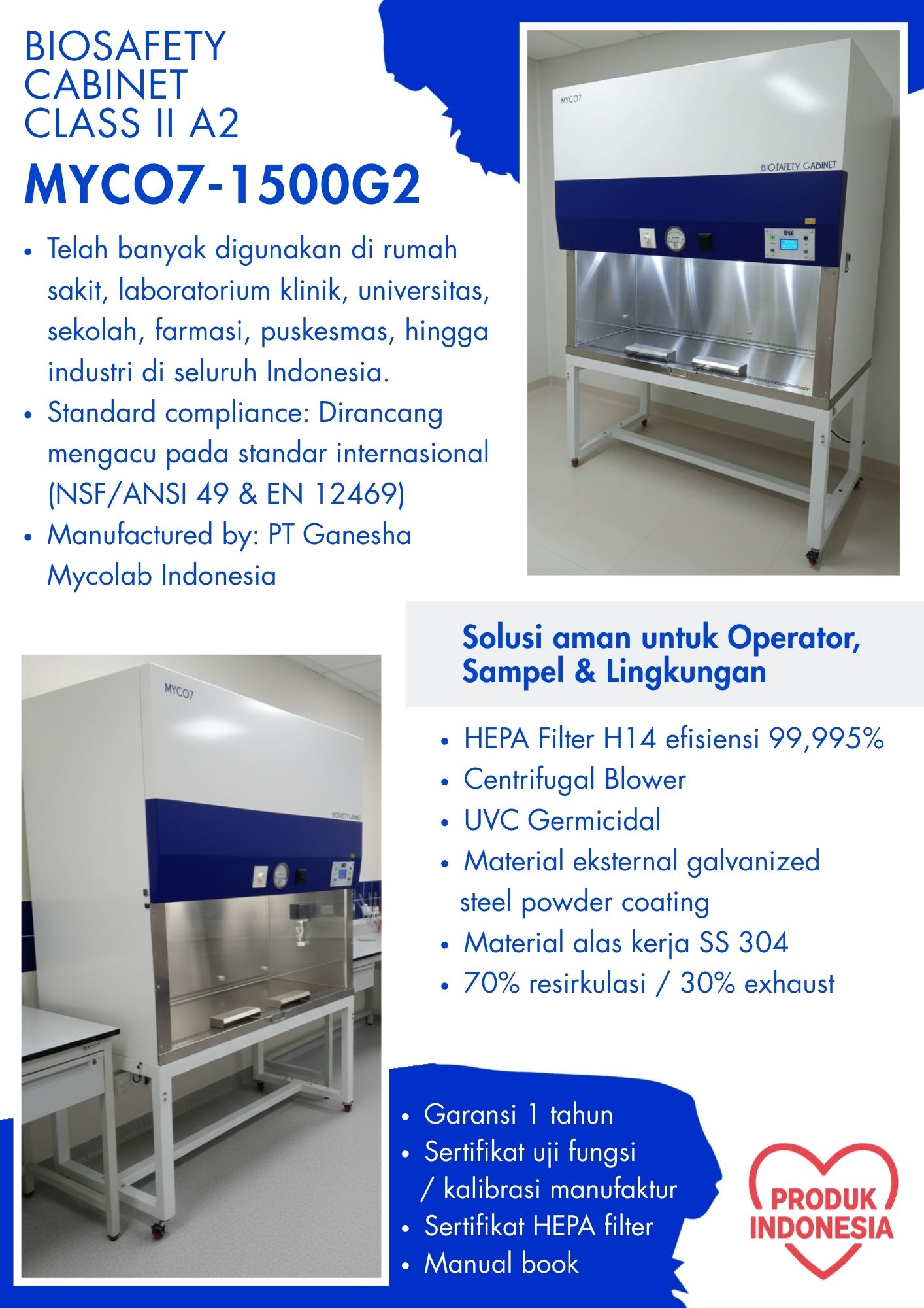 katalog Biosafety cabinet BSC class II A2 MYCO7-1500G2 ganesha mycolab P1