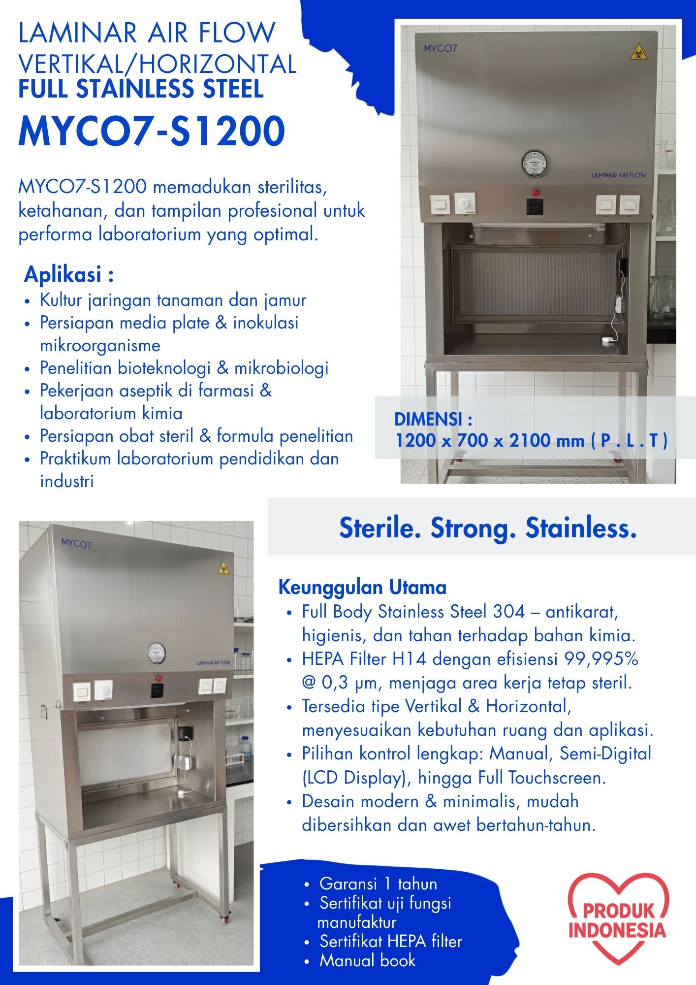 katalog laminar air flow LAF MYCO7-S1200 full stainless steel 304 ganesha mycolab indonesia 2026-2027 P1